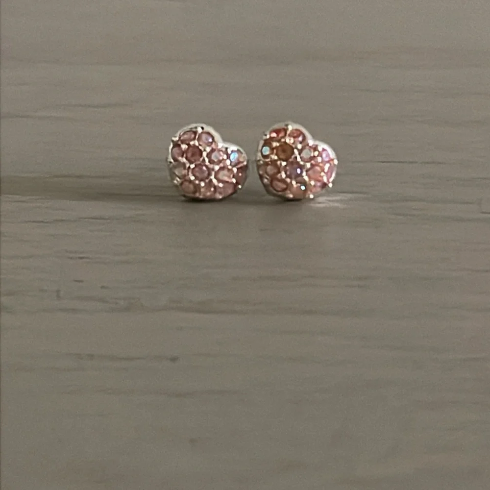 Pink Crystal Heart Stud Earrings